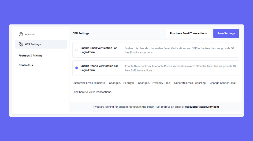 Easy setup of OTP Verification module